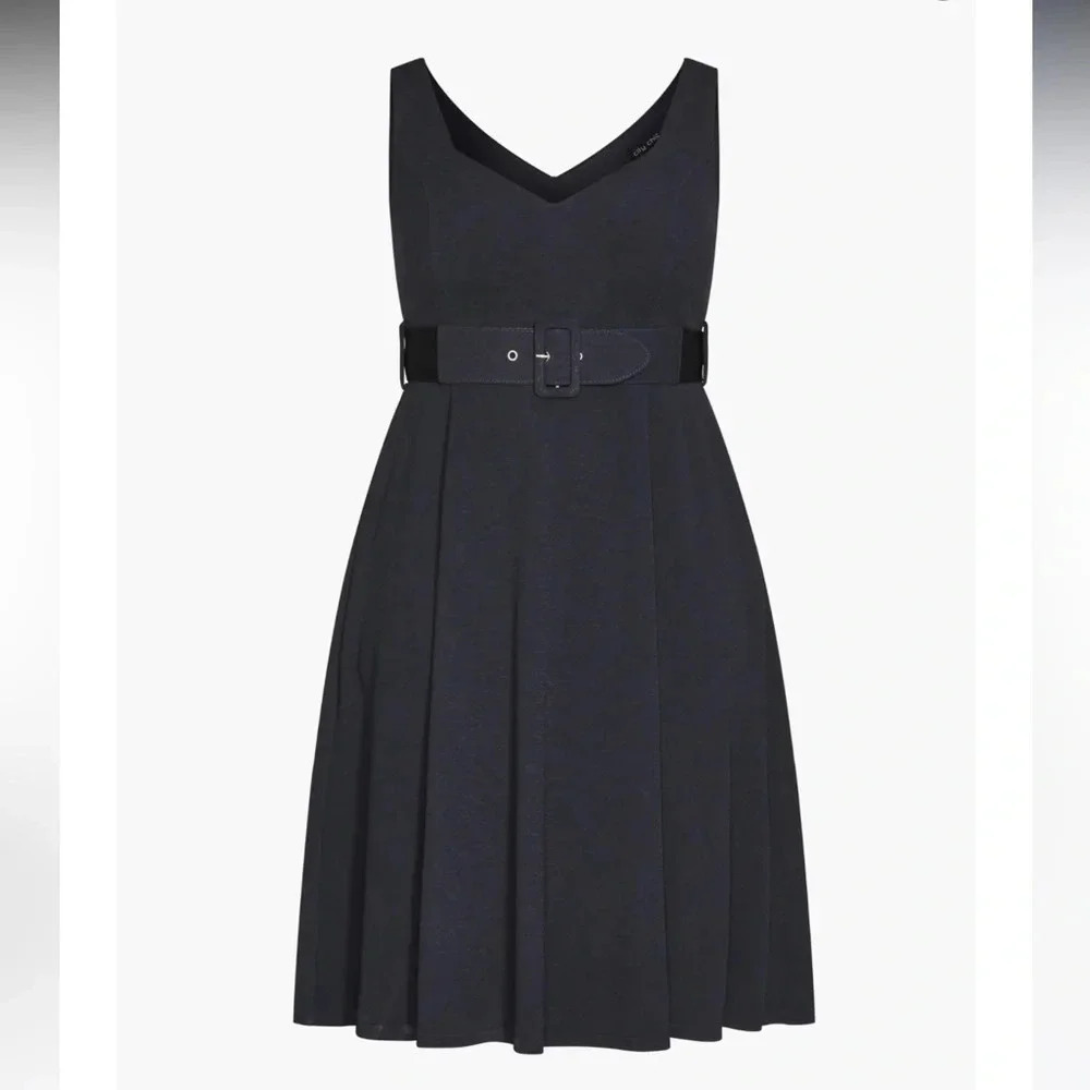 City Chic Noval Belted Black V-Neck Dress Size Xxl/24